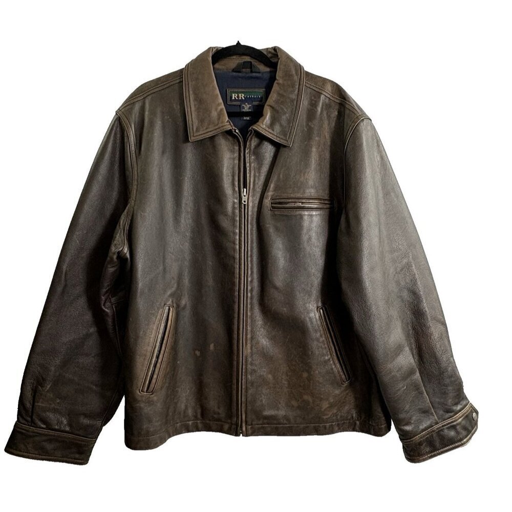 R & R‎ Casuals Men Leather Coat Size XL Brown Lined Heavy Luxury Stylish